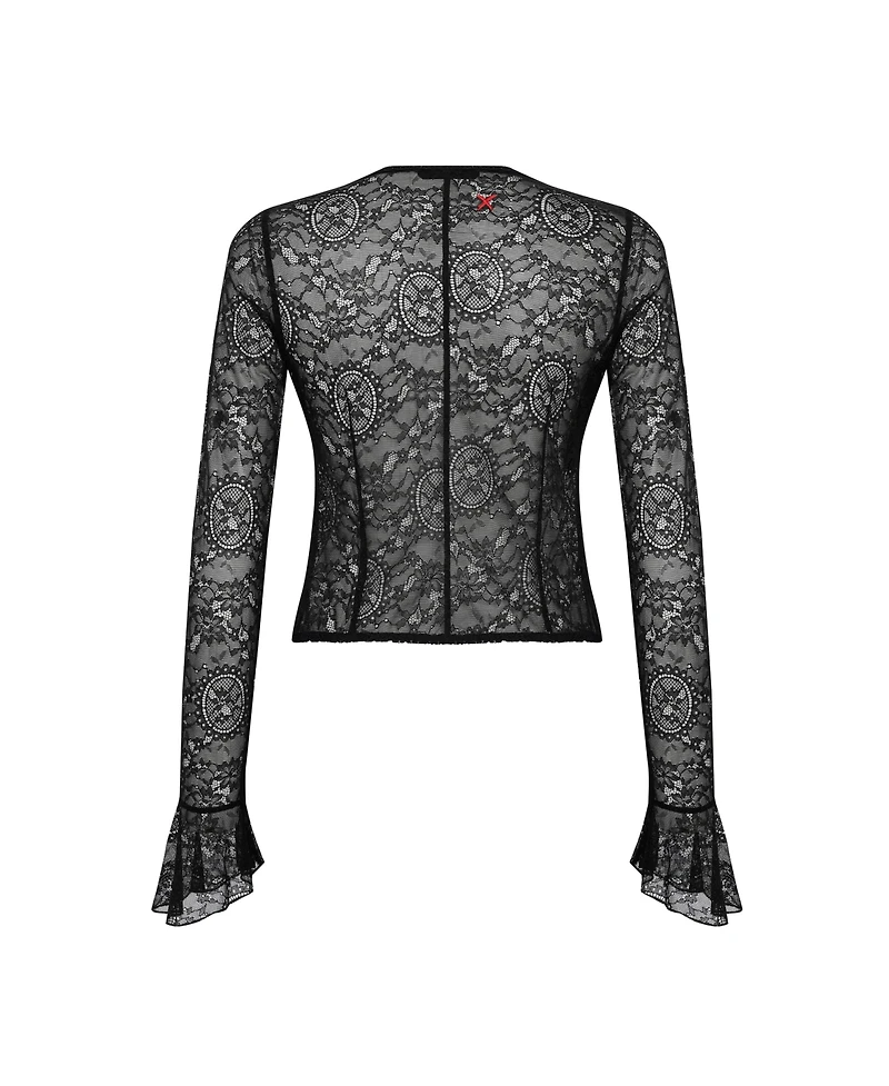 Pcfg Women's Long-Sleeve Black Lace Top