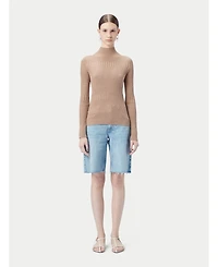 Gobi Cashmere Women's High-neck Ribbed Cotton Silk Blend Sweater