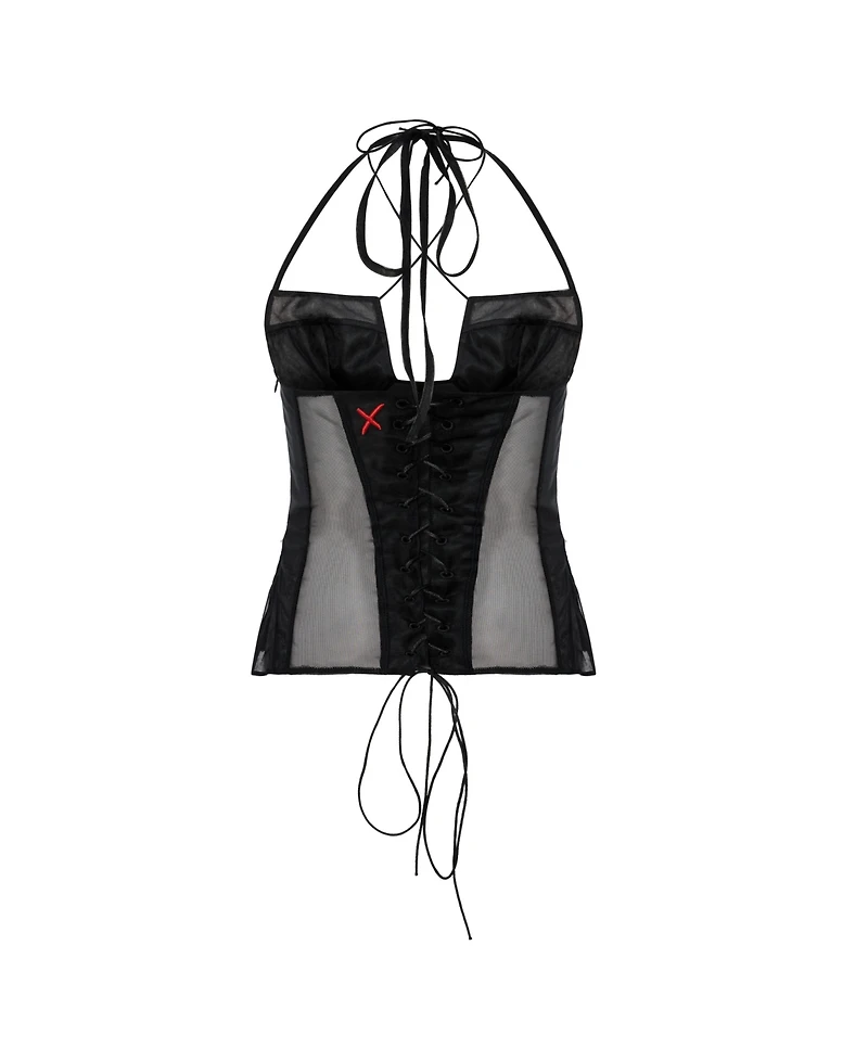 Pcfg Women's Sheer Tulle Birdcage Detail Top