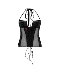 Pcfg Women's Sheer Tulle Birdcage Detail Top