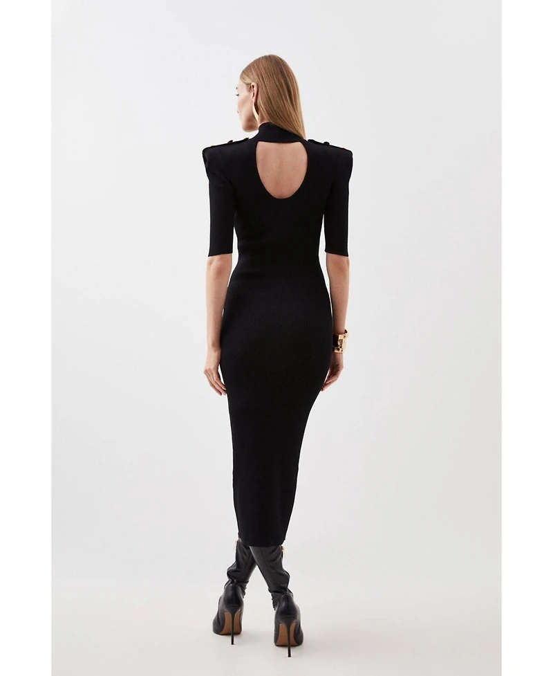Karen Millen Women's Rib Knit Power Shoulder Maxi Dress