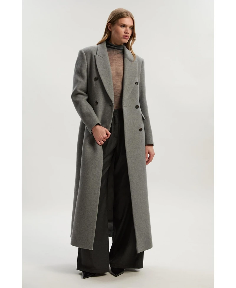 Karen Millen Women's Wool Double Breasted Tailored Maxi Coat