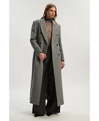 Karen Millen Women's Wool Double Breasted Tailored Maxi Coat