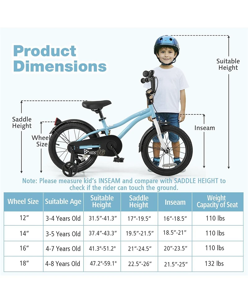 Sugift 16 Inch Kids Bike for 4-7 Years Old Children Bicycle with Training Wheels