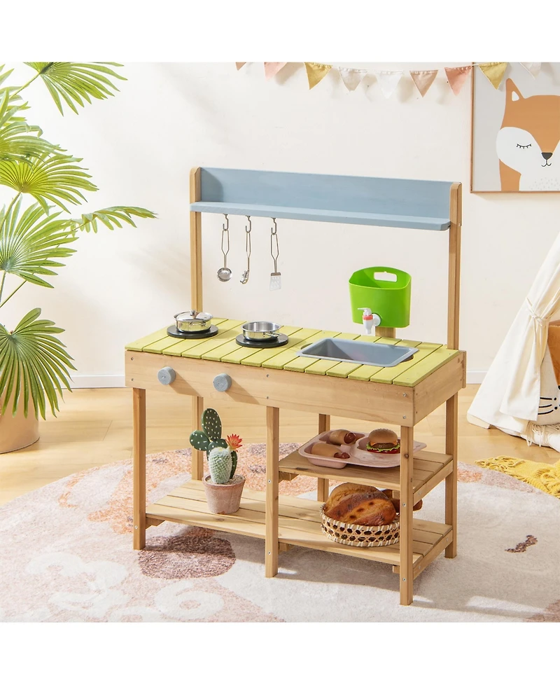 Sugift Backyard Pretend Play Toy Kitchen with Stove Top