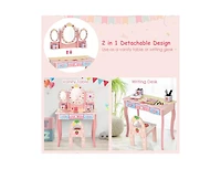 Boyel Living Kids Vanity Princess Makeup Dressing Table Chair Set with Tri-fold Mirror, White