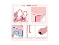 Boyel Living Kids Vanity Princess Makeup Dressing Table Chair Set with Tri-fold Mirror, White