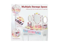 Boyel Living Kids Vanity Princess Makeup Dressing Table Chair Set with Tri-fold Mirror, White