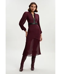 Karen Millen Women's Woven Sleeved Pleated Dress