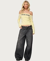 Edikted Womens Skater Girl Washed Low Rise Jeans