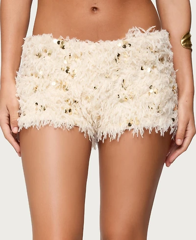 Edikted Women's Faux Feather Sequin Micro Shorts