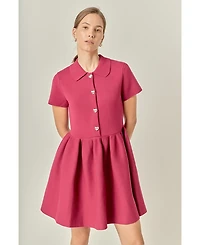 English Factory Women's Peplum Mini Knit Dress With Big Button Details