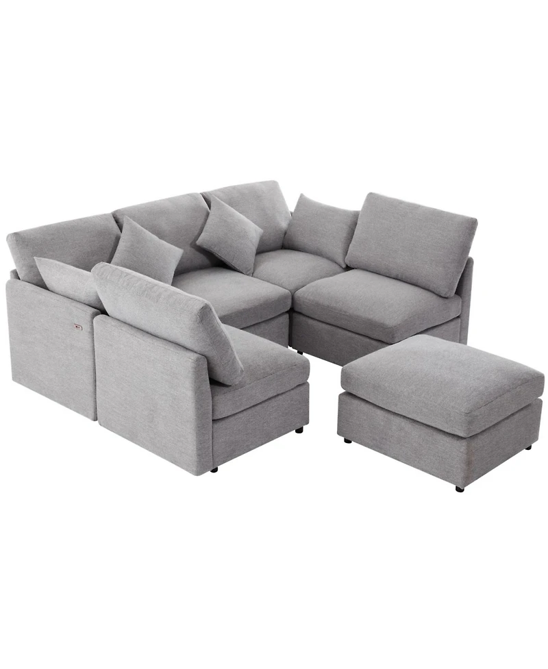 Streamdale Furniture Streamdale Light Grey U-shaped Sectional Sofa with Ottoman & Usb Ports
