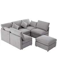Streamdale Furniture Streamdale Light Grey U-shaped Sectional Sofa with Ottoman & Usb Ports