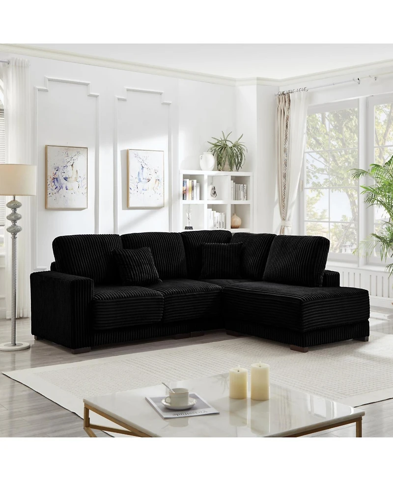 Streamdale Furniture Streamdale 93" L-Shaped Corduroy Sectional Sofa with Reversible Chaise (Black
