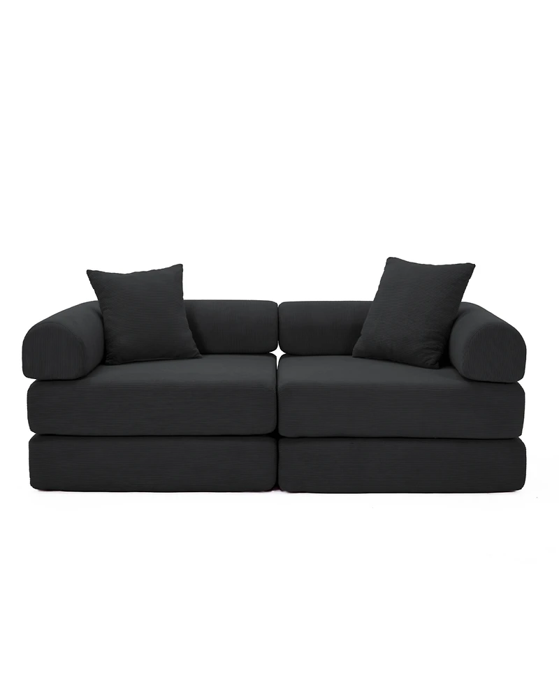 Streamdale Furniture Streamdale Modular Couch Sofa Bed for Apartment, Convertible Sofa Bed, Black Corduroy