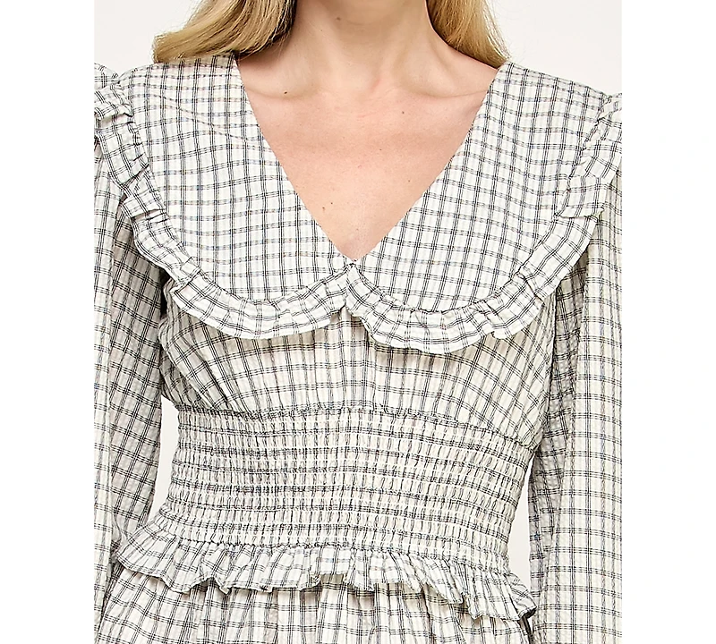 Crystal Doll Women's Peter Pan Collar Smocked Pull-On Dress