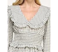 Crystal Doll Women's Peter Pan Collar Smocked Pull-On Dress