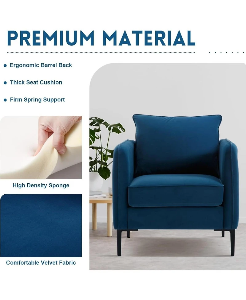 Streamdale Furniture Velvet Accent Chair with Metal Legs and Pillow