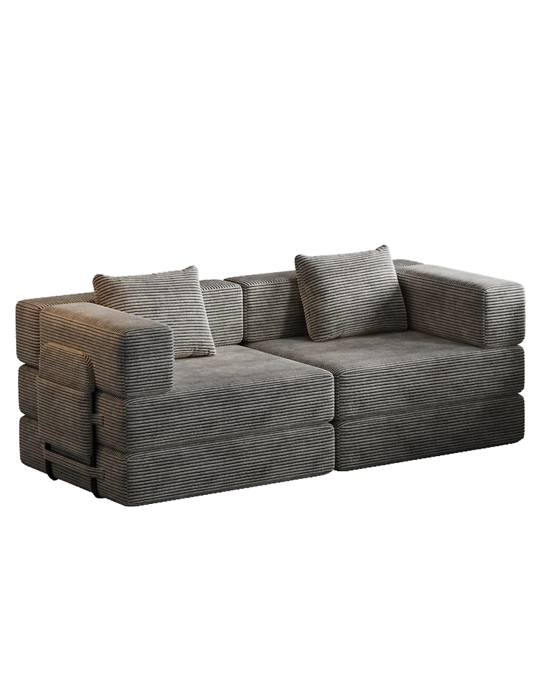 Streamdale Furniture Streamdale Convertible corduroy sofa bed with side storage and cushions