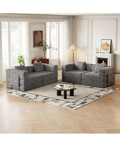 Streamdale Furniture 4-seater folding sofa bed with corduroy fabric, storage pockets & cushions.
