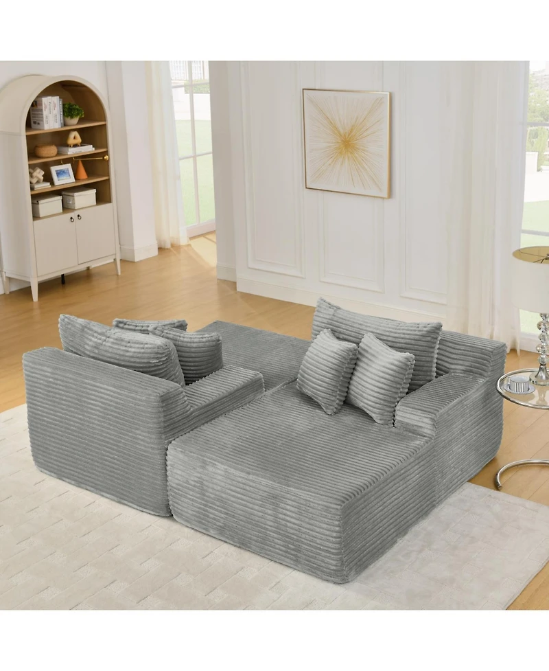 Streamdale Furniture Gray two-seater lazy sofa lounge chair, velvet fabric, no assembly required.