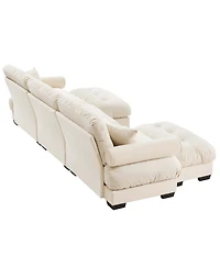 Streamdale U Shape Modular Sectional Sofa Couch with Two Movable Ottomans, Cream