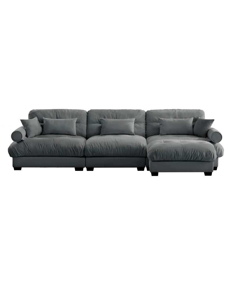 Streamdale Furniture Super Comfort Oversized Modular Velvet Sectional Sofa Couch with Ottoman, Grey