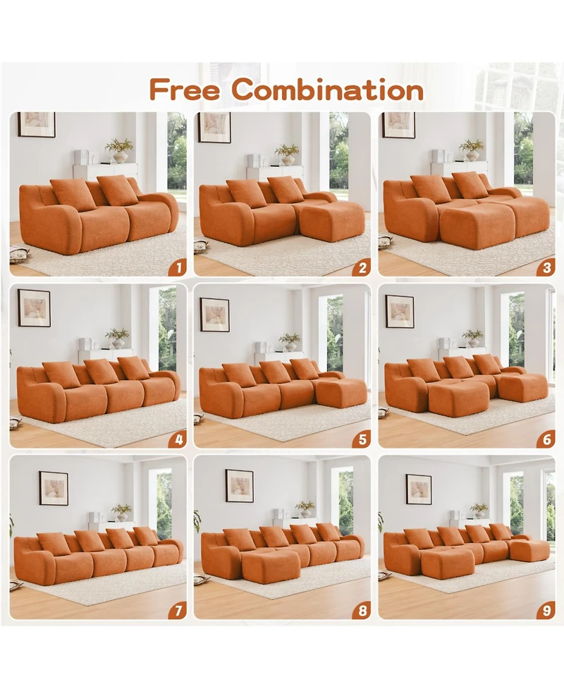 Streamdale Furniture 4-Seat Boneless Sofa, Teddy Fabric, No Assembly, Orange