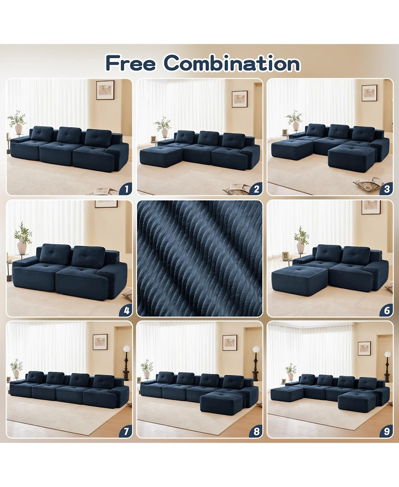 Streamdale Furniture Modern U-Shaped Modular Sectional Sofa, Corduroy Fabric, Blue