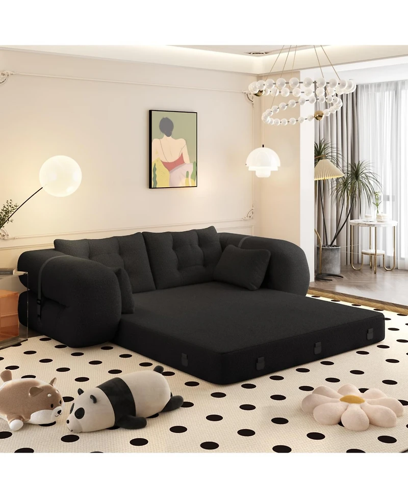 Streamdale Furniture Human Dog Bed, Lazy Sofa Couch, 78.7" Foldable Sofa Bed, 3-in-1 Teddy Fabric Foam Sleeper Sofa Bed