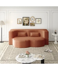 Streamdale Furniture Streamdale Modern Floor Sofa with 2 Pillows, Convertible Plush Corduroy Sleeper Sofa Bed, Orange