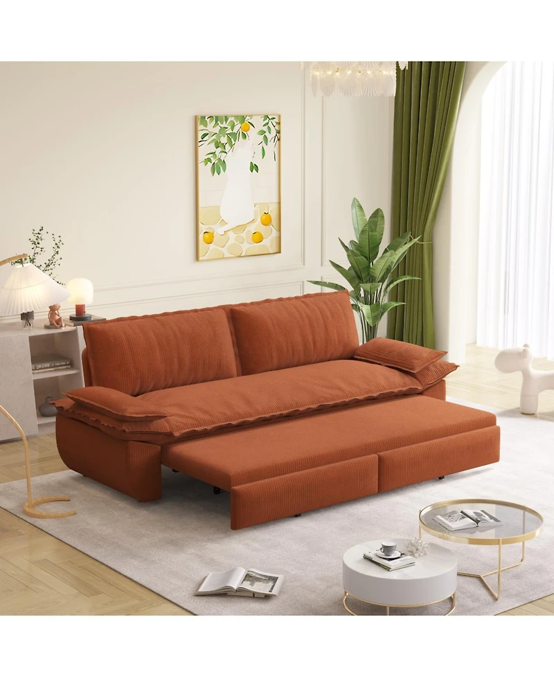 Streamdale Furniture Orange 73.2" Queen Pull Out Sofa Bed, 3-in-1 Convertible Sleeper