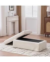 Streamdale Furniture Streamdale Beige Chenille Ottoman with Black Metal Legs