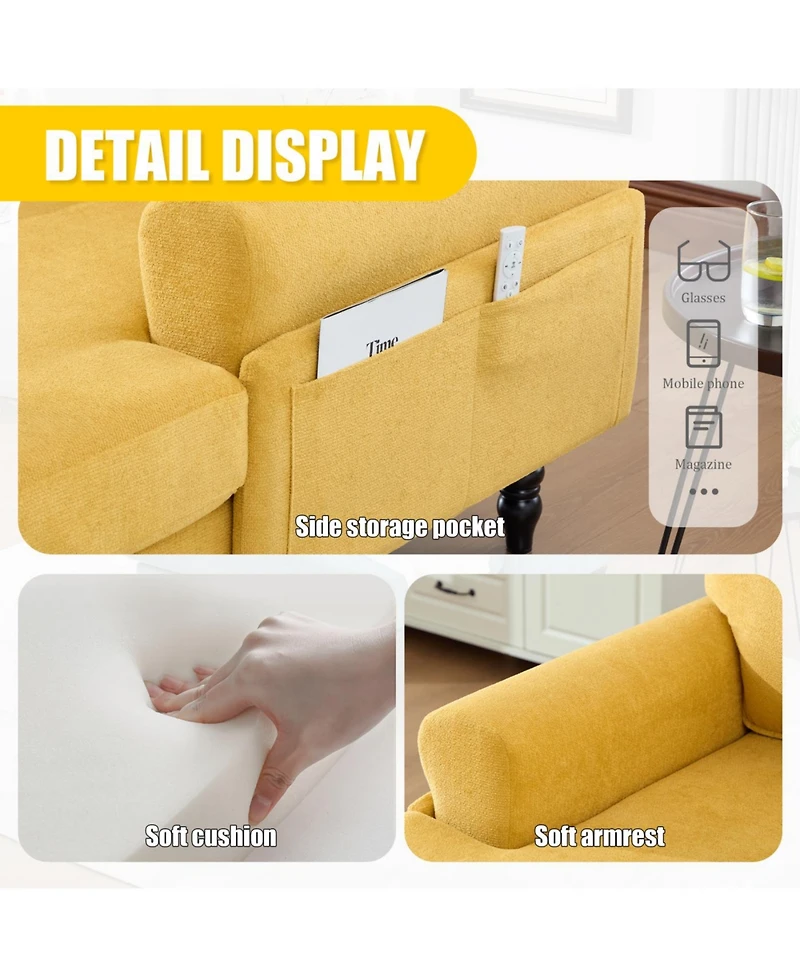 Streamdale Furniture Modern Minimalist Chenille Chaise Lounge Recliner Single Sofa with Wooden Legs & Storage Pockets