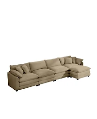 Streamdale Furniture Tan Corduroy L-Shaped 3-Seater Sofa with Ottoman