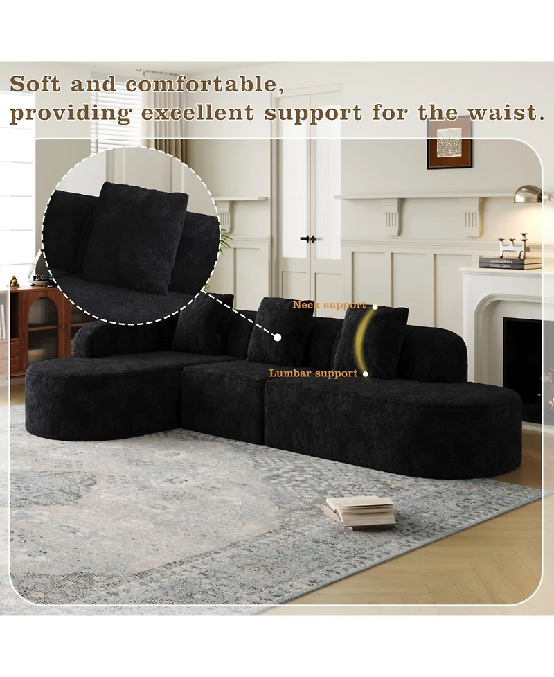 Streamdale Furniture L-shaped curved modular sofa, modern design, lychee-textured polyester fabric, curved backrest