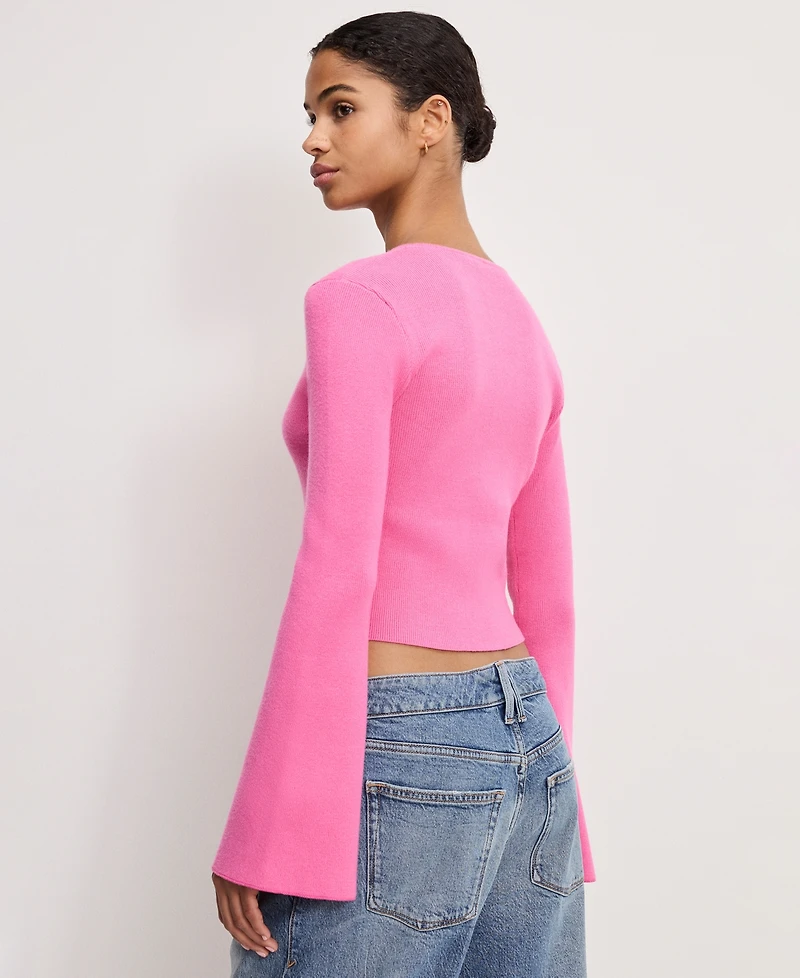 Good American Women's Bell Sleeve Knit Cardigan Sweater