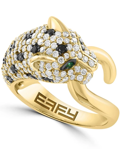 Effy Collection White, Black Diamond (1-3/8 ct. t.w.) and Emerald Accent Ring in 14k Yellow Gold