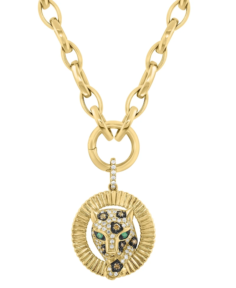 Effy Collection White & Brown Diamond and Emerald Accent Necklace (1-1/20 ct. t.w.) in 14k Yellow Gold