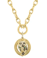 Effy Collection White & Brown Diamond and Emerald Accent Necklace (1-1/20 ct. t.w.) in 14k Yellow Gold