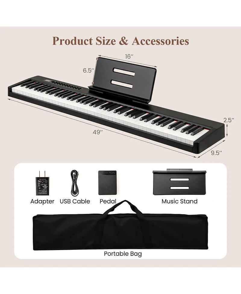 Hongge 88 Key Full Size Digital Piano Keyboard With Dual Speakers And Rechargeable Battery