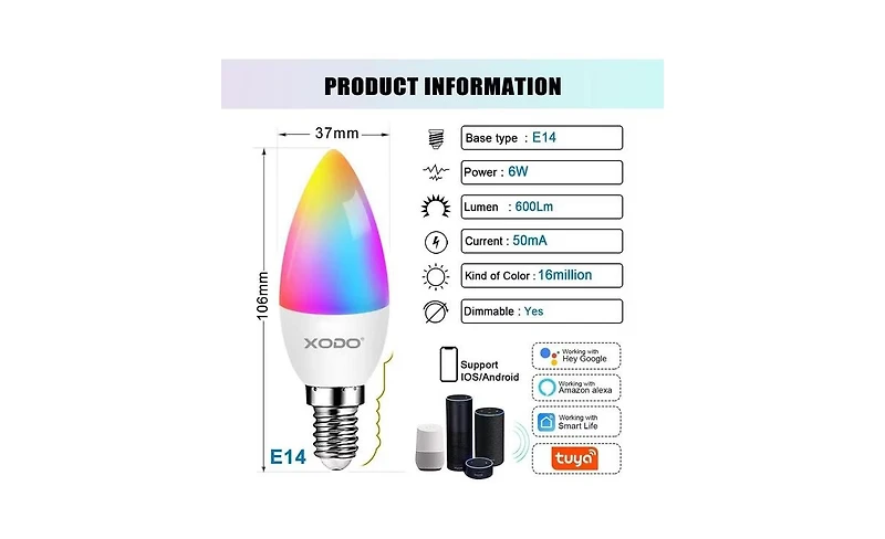 Contixo LB4 Smart Wi-Fi A19 Candelabra Led Bulbs, Dimmable, App & Voice Control (4-Pack