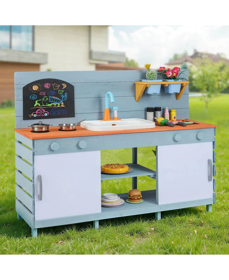 Costway Play Kitchen for Kids Wooden Toy Kitchen Playset with Chalkboard Grill Rack