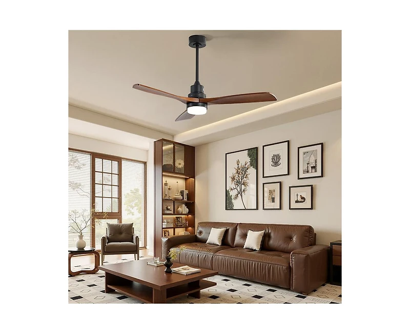 Sofucor 52-Inch Modern Black 3-Blade Ceiling Fan with Light, Remote Control & Mobile Device Connectivity