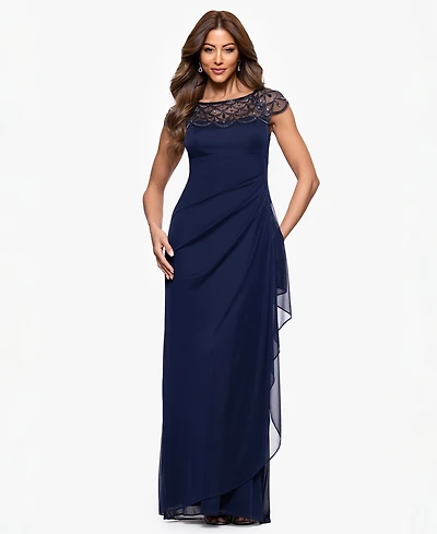 Xscape Petite Short-Sleeve Boat Neck Dress