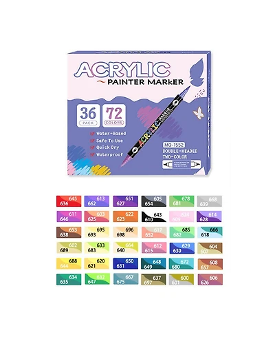 Htutwoo 72 Colors Dual Brush Tip & Two Colors Acrylic Paint Pens, Fabric Markers, Waterproof, Quick Dry for Metal, Canvas, Ceramic and Diy Crafts