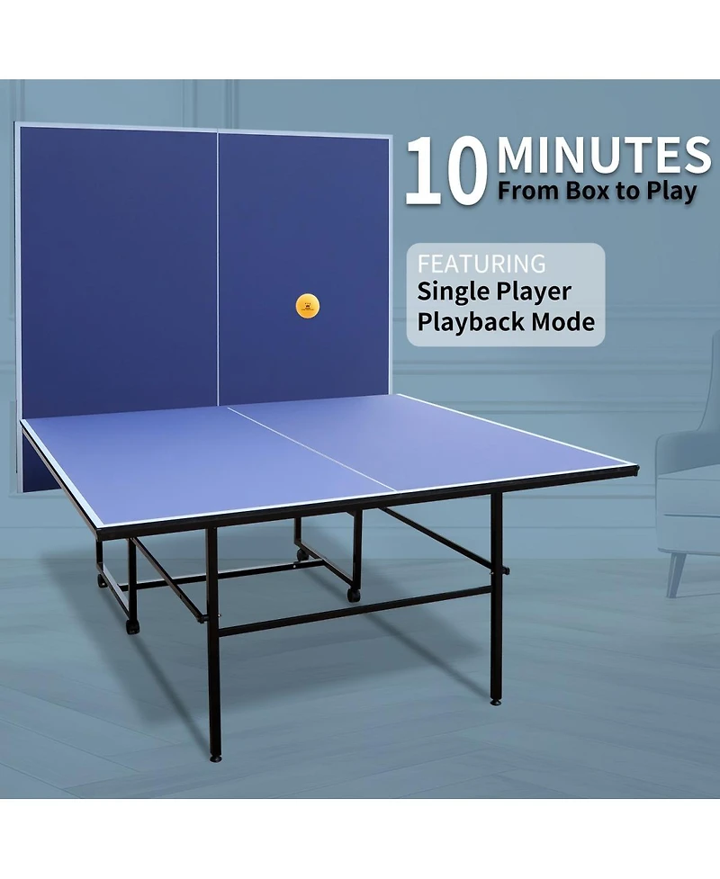 Rbied Foldable 9ft Mdf Indoor Table Tennis Table Set with Net, Paddles and Balls, Portable Ping Pong Table for Home or Office Games