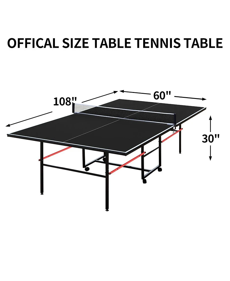 Rbied Foldable 9ft Mdf Indoor Table Tennis Set with Net, Paddles and Balls, Portable Ping Pong for Home or Office Games