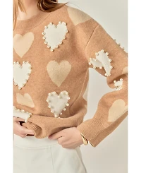 English Factory Women's Pearl with Heart Pattern Sweater